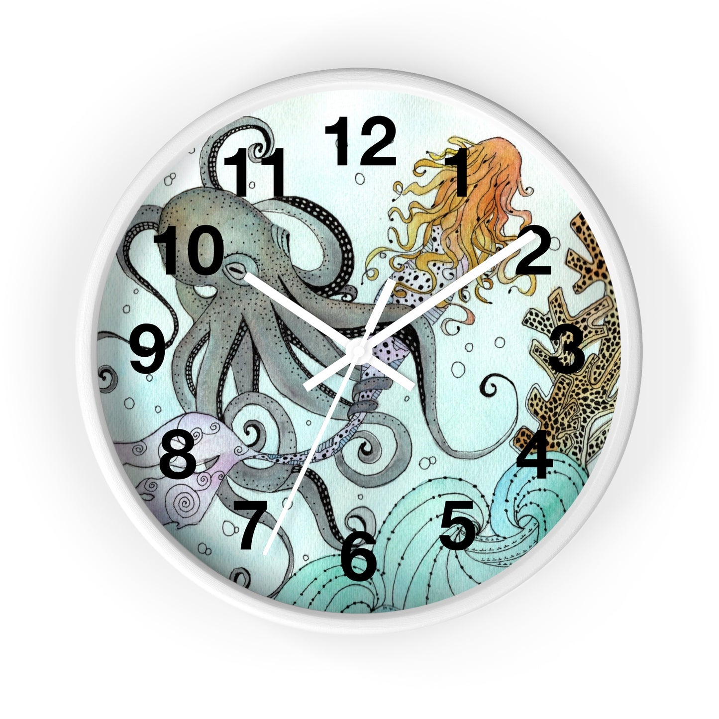 307. Orville the Kraken Meets a Mermaid Wall Clock w Frame