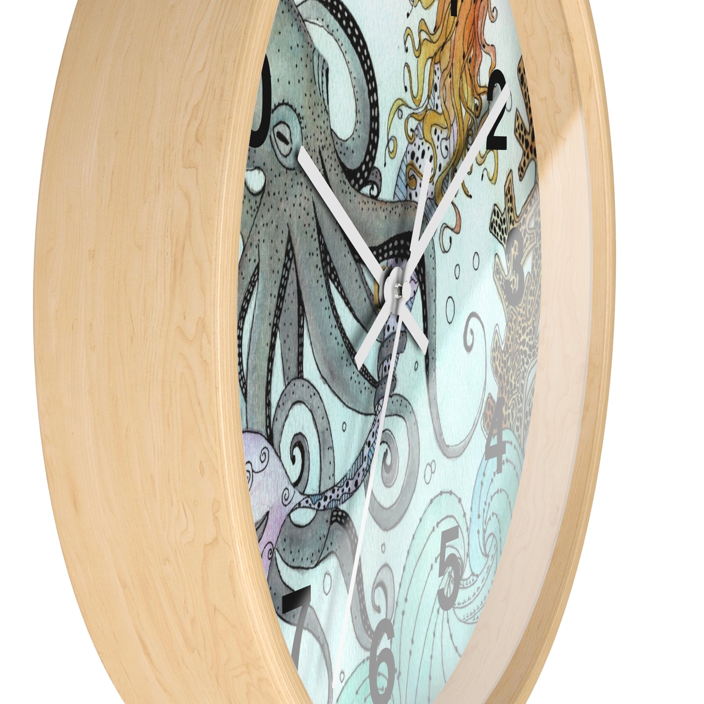 307. Orville the Kraken Meets a Mermaid Wall Clock w Frame