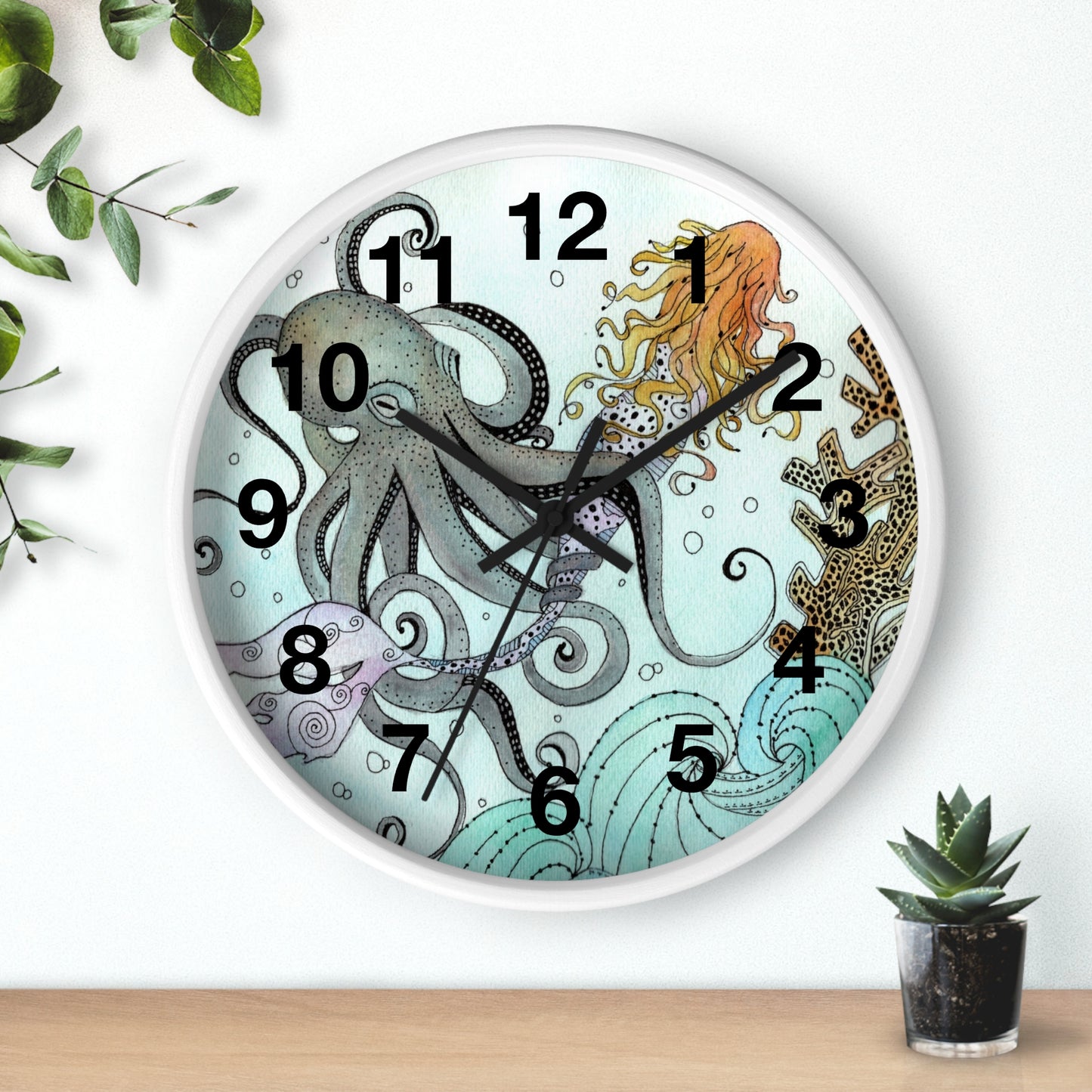 307. Orville the Kraken Meets a Mermaid Wall Clock w Frame