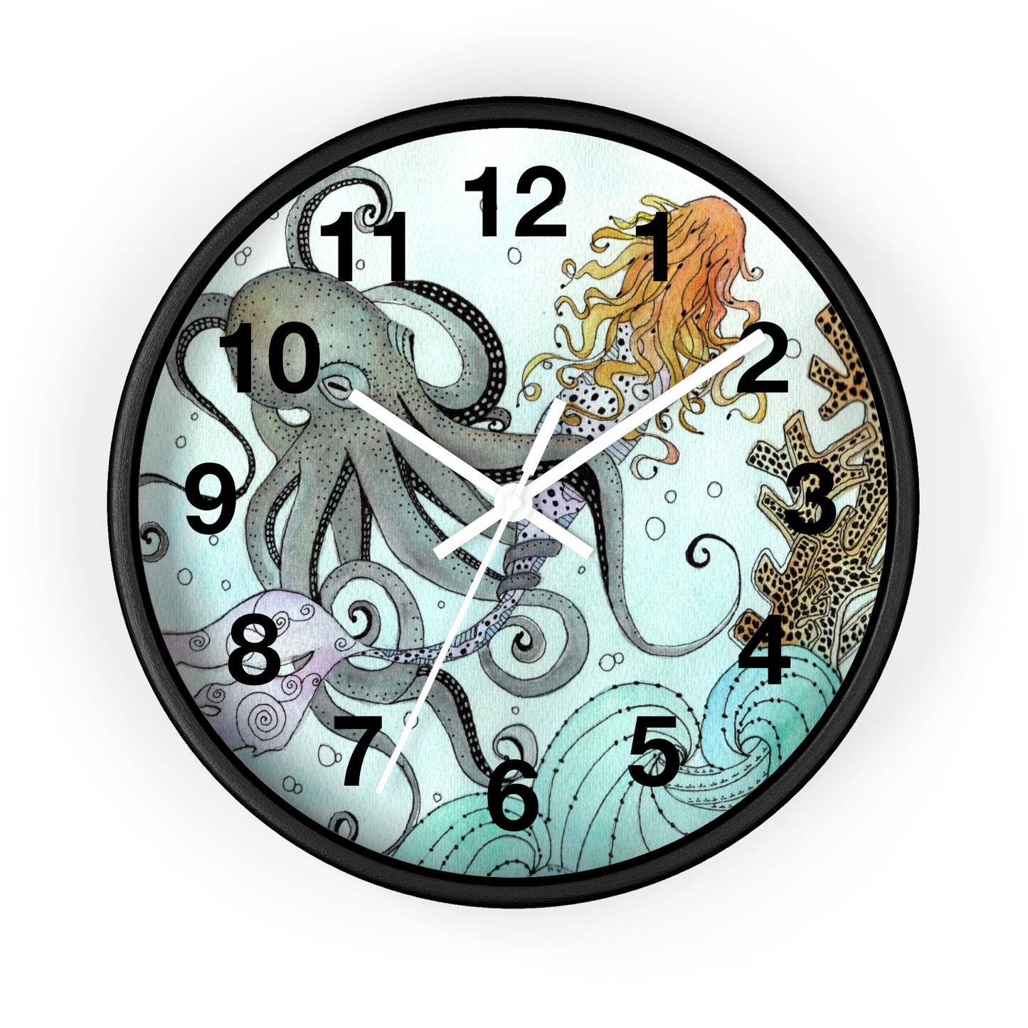 307. Orville the Kraken Meets a Mermaid Wall Clock w Frame