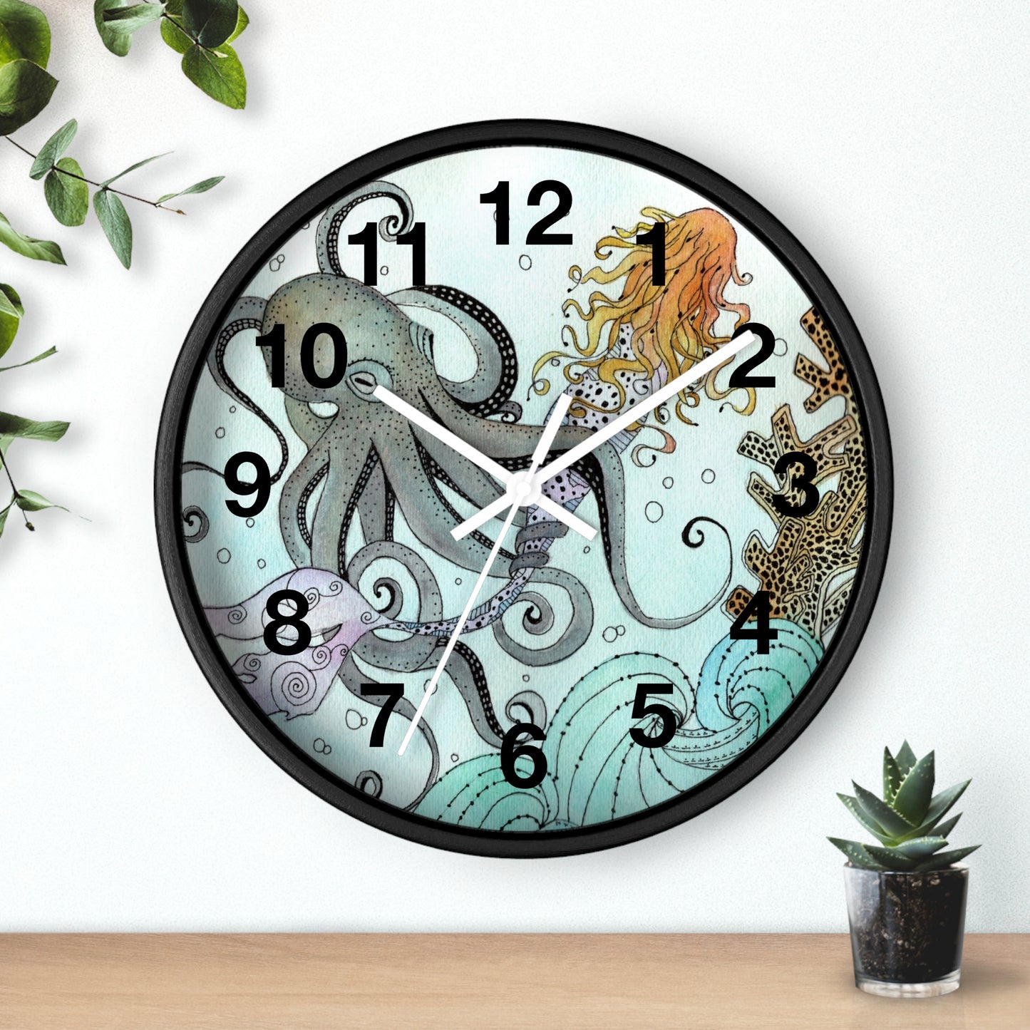 307. Orville the Kraken Meets a Mermaid Wall Clock w Frame