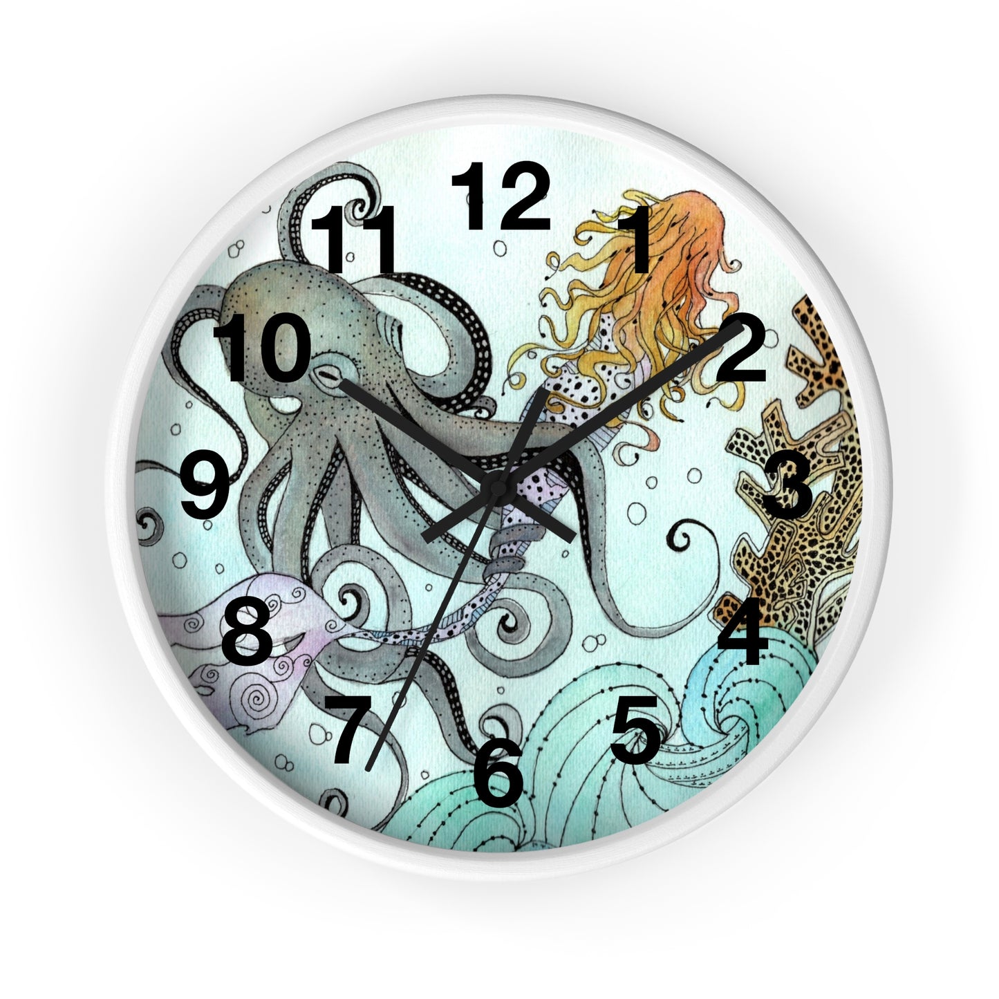 307. Orville the Kraken Meets a Mermaid Wall Clock w Frame
