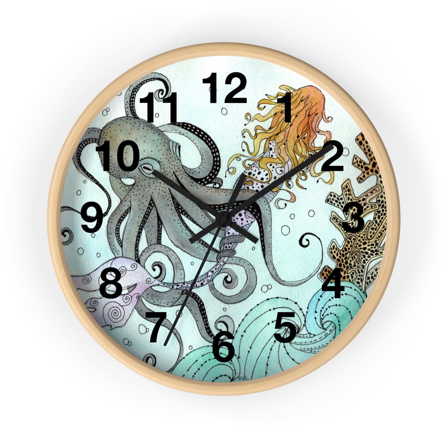 307. Orville the Kraken Meets a Mermaid Wall Clock w Frame