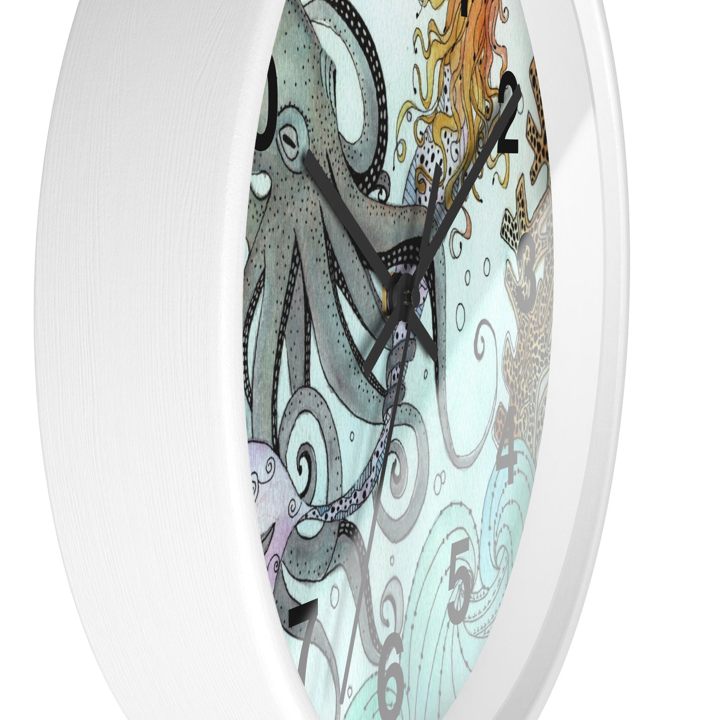 307. Orville the Kraken Meets a Mermaid Wall Clock w Frame