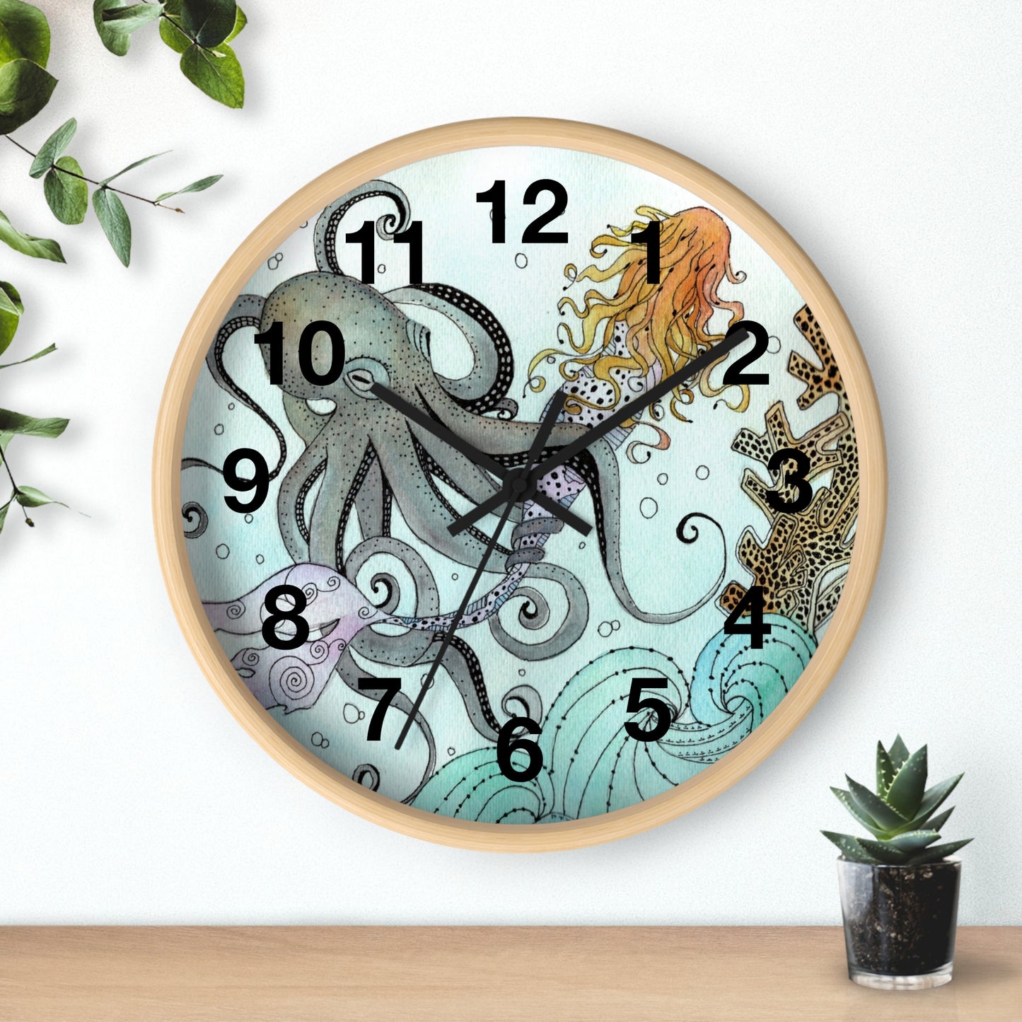 307. Orville the Kraken Meets a Mermaid Wall Clock w Frame