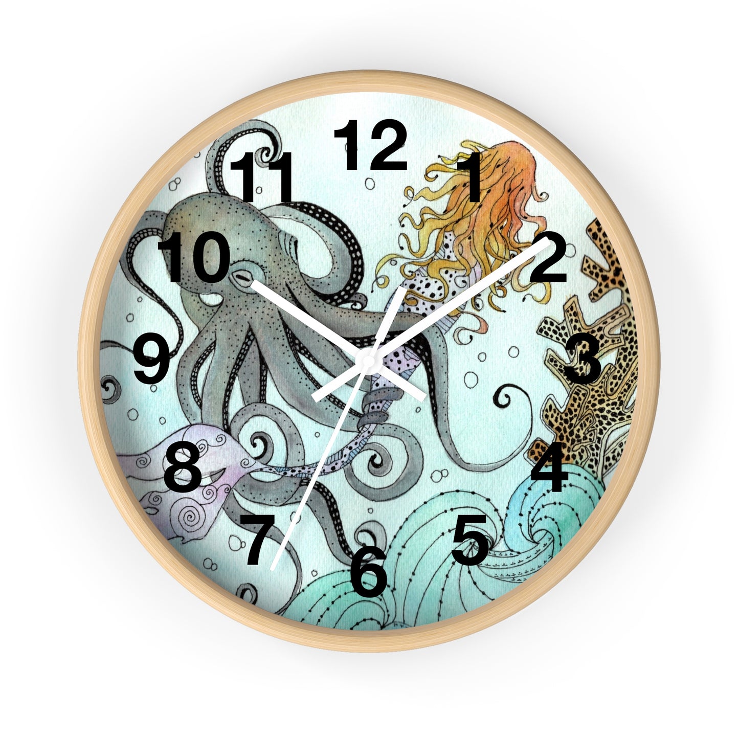 307. Orville the Kraken Meets a Mermaid Wall Clock w Frame