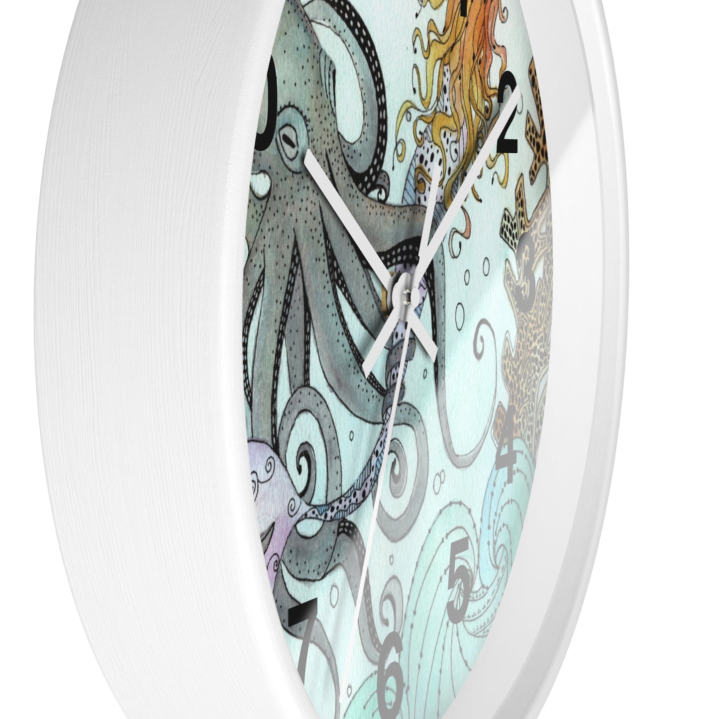 307. Orville the Kraken Meets a Mermaid Wall Clock w Frame