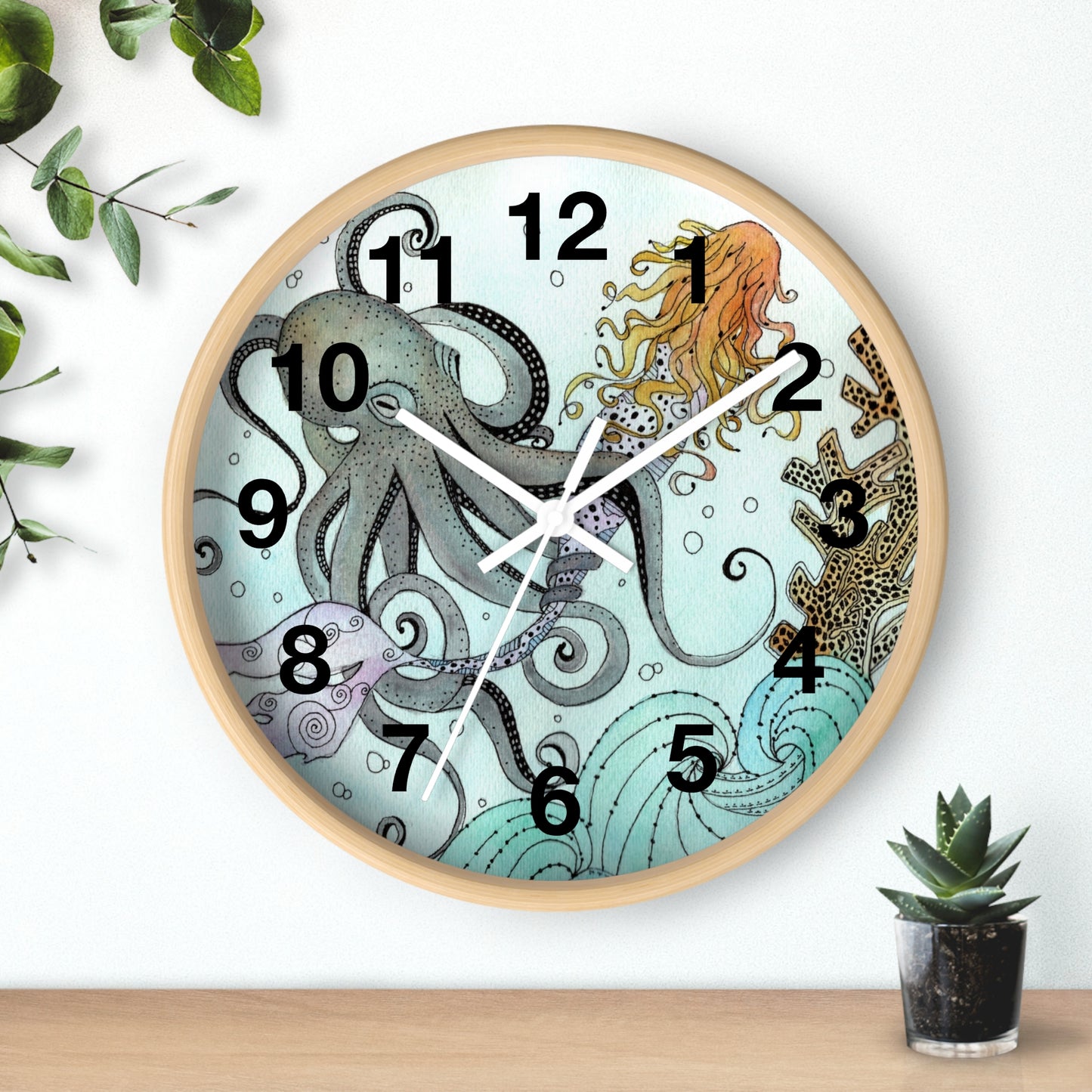 307. Orville the Kraken Meets a Mermaid Wall Clock w Frame