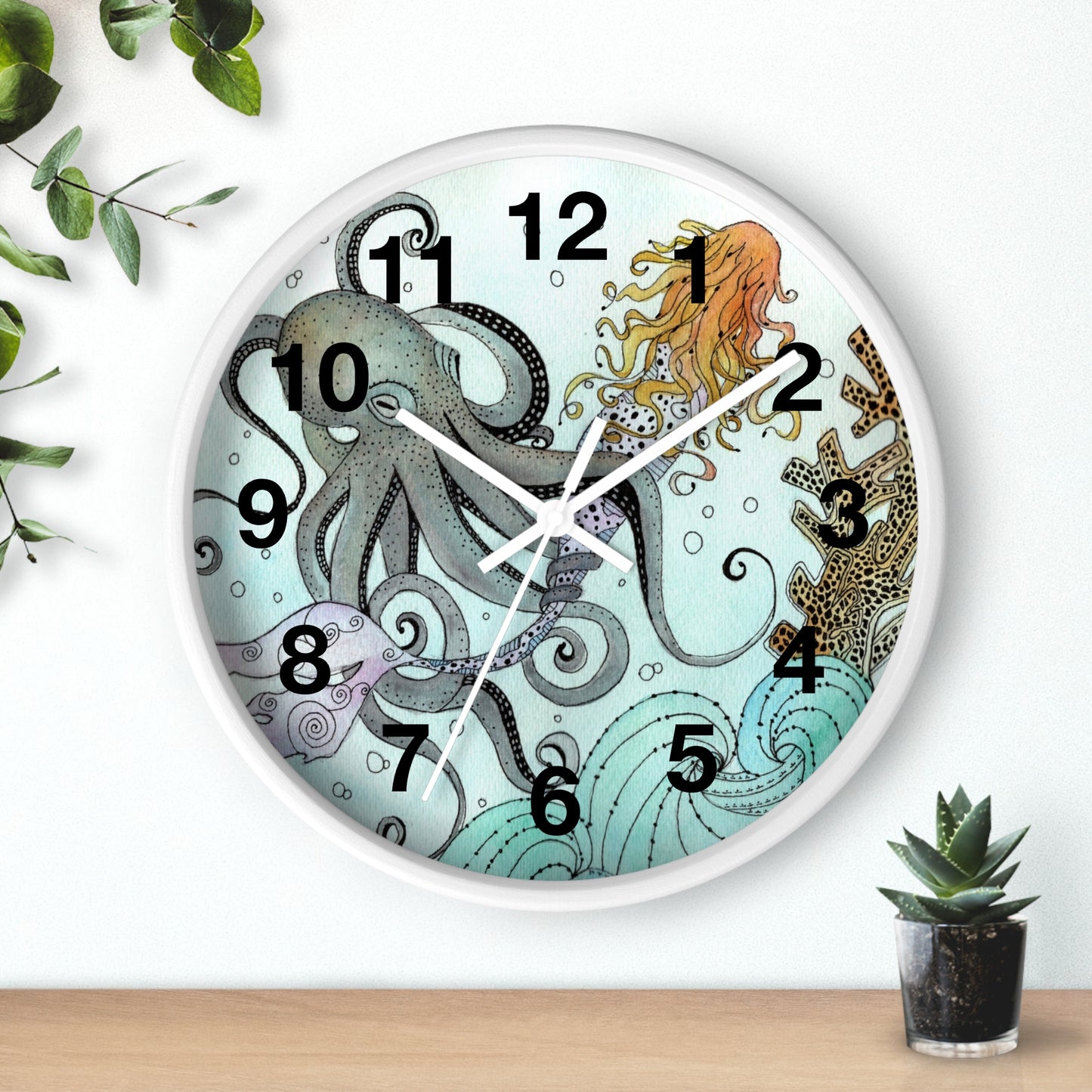 307. Orville the Kraken Meets a Mermaid Wall Clock w Frame
