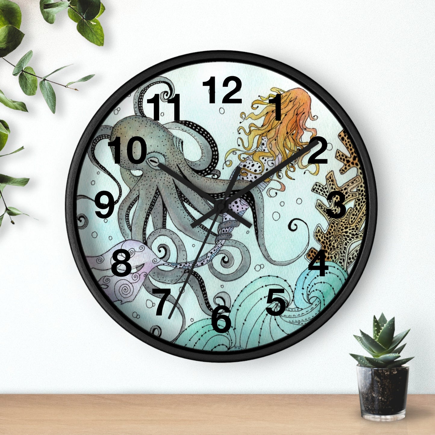 307. Orville the Kraken Meets a Mermaid Wall Clock w Frame