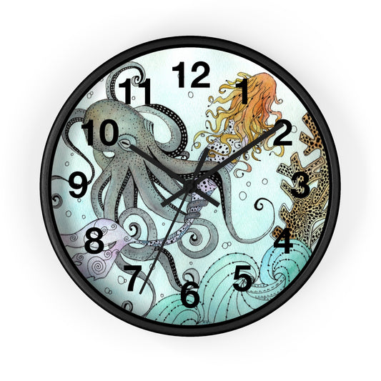 307. Orville the Kraken Meets a Mermaid Wall Clock w Frame