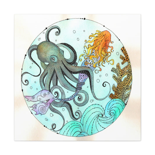 130. Gallery Wrap Canvas Print - "Orville the Kraken Meets a Mermaid"