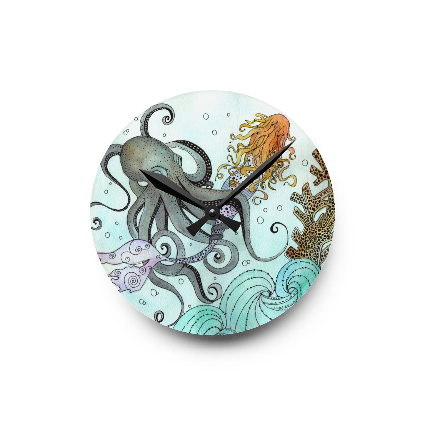 304. Acrylic Wall Clock - Orville the Kraken Meets a Mermaid