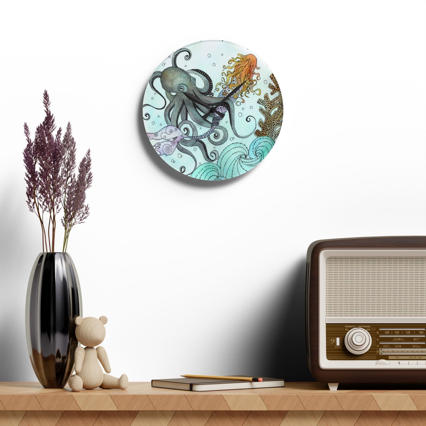 304. Acrylic Wall Clock - Orville the Kraken Meets a Mermaid