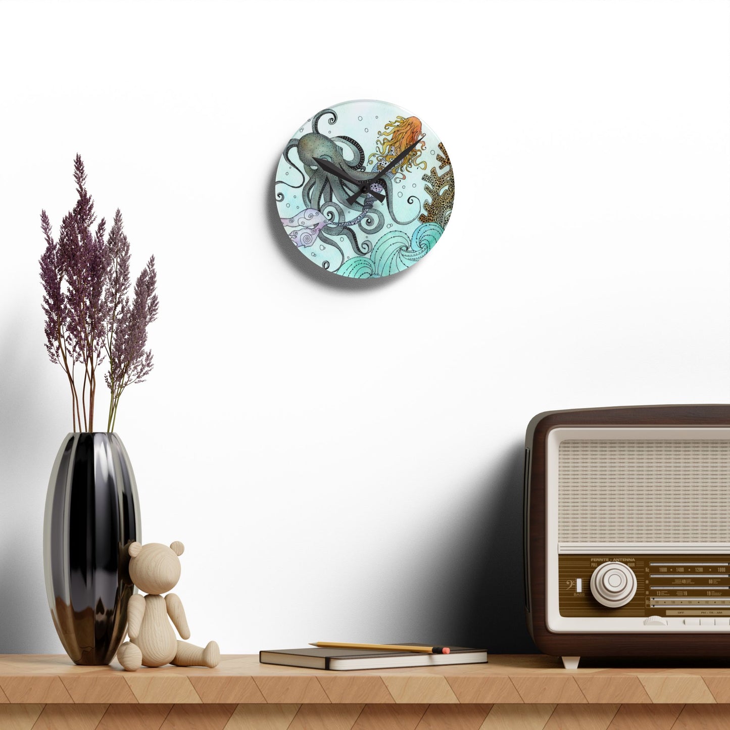 304. Acrylic Wall Clock - Orville the Kraken Meets a Mermaid