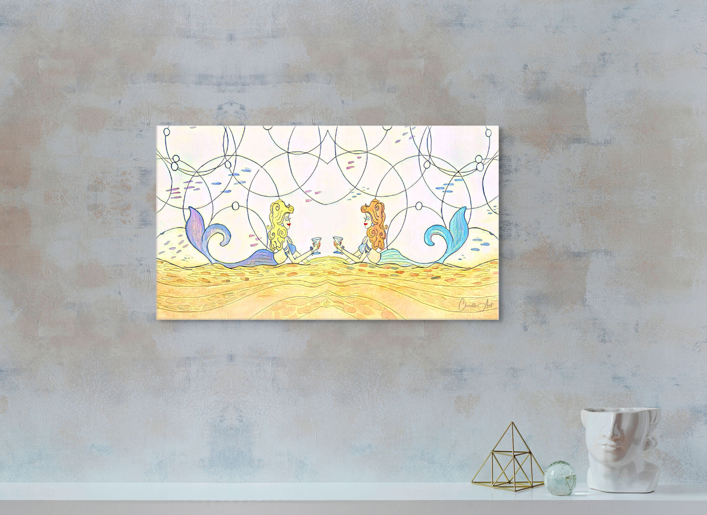 117. Gallery Wrap Canvas Print -  "Martini Mermaids - Here's to Being Nauti"