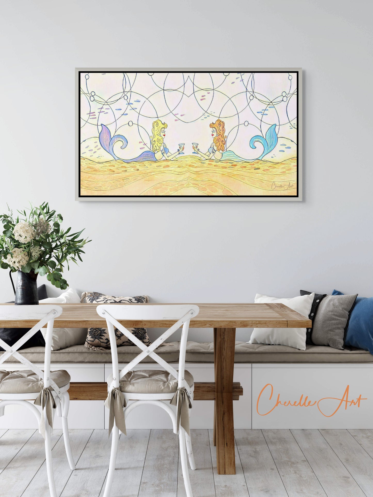 117. Gallery Wrap Canvas Print -  "Martini Mermaids - Here's to Being Nauti"