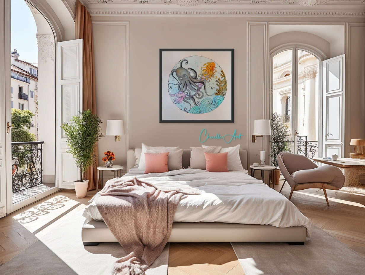 130. Gallery Wrap Canvas Print - "Orville the Kraken Meets a Mermaid"